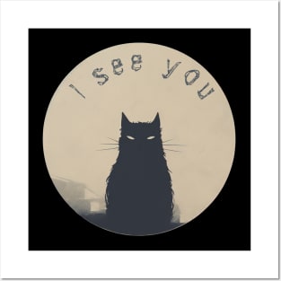 Cat silhouette, "I see you" Posters and Art